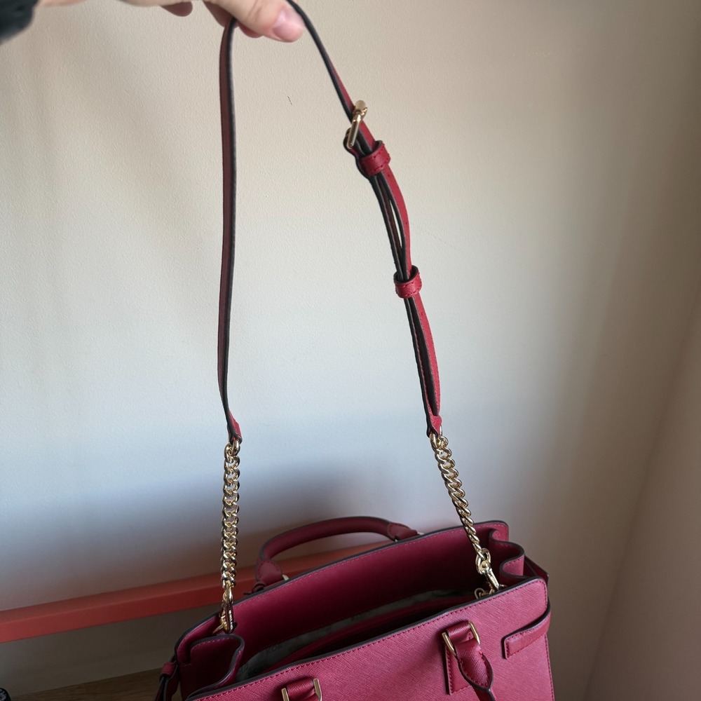 Michael‎ Kors Georgia Red Leather Large Zipper Front Snap Satchel Tote Bag EUC - Picture 7 of 12
